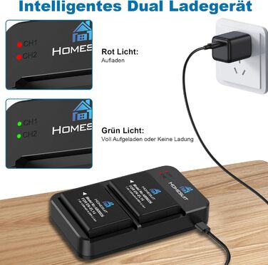 Акумулятор EN-EL14 1300mAh Homesuit + LED зарядний пристрій для Nikon D3100, D3200, D3300, D3500, D5100, D5200, D5300, D5500, D5600, Coolpix P7000, P7100, P7200, P7700, P7800 (2 шт.)