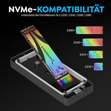 Корпус для NVMe SSD Sabrent з адаптером m.2 SATA, USB C 3.2 Gen 2 (10Gbps), охолодження, підтримка M+B Key