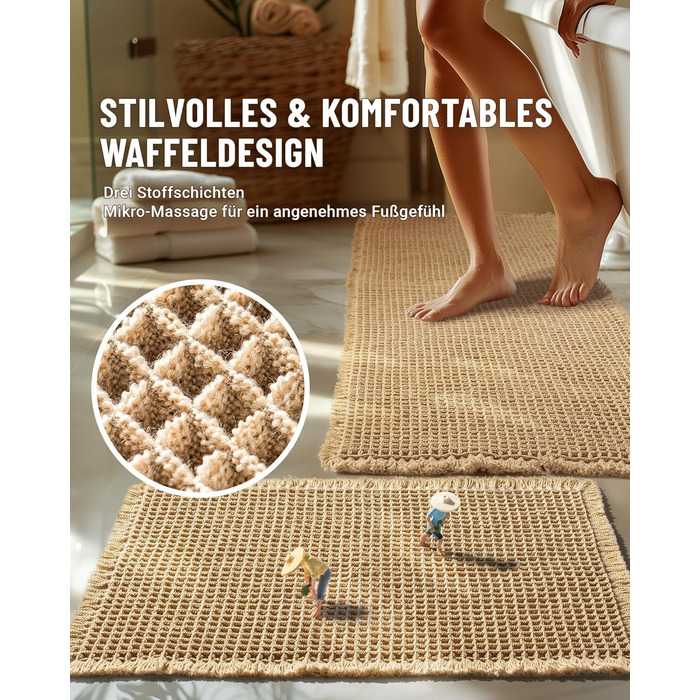 Boho Bathroom Rug Set - Non-Slip Bath Mats (2 Piece) - Washable Shower Rugs for Bathroom, Bedroom, Living Room - 51x120cm + 41x61cm Brown