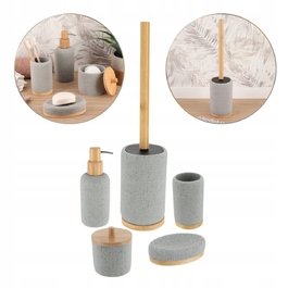 Набір аксесуарів для ванної кімнати (5 предметів), сірий, з бамбуком, міцний та довговічний