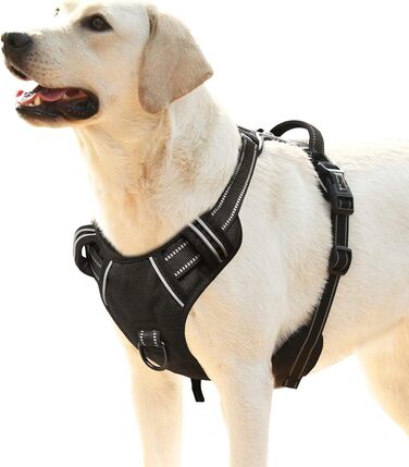 Шлейка для собак HEELE, No-Pull, для середніх собак, м'яка, дихаюча, регульована, світловідбиваюча, з м'яким ручним захопленням, чорна, розмір L