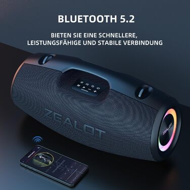 ZEALOT Bluetooth колонка 120W: Водонепроникна портативна колонка з басами, підсвіткою для пляжу, кемпінгу, подарунок