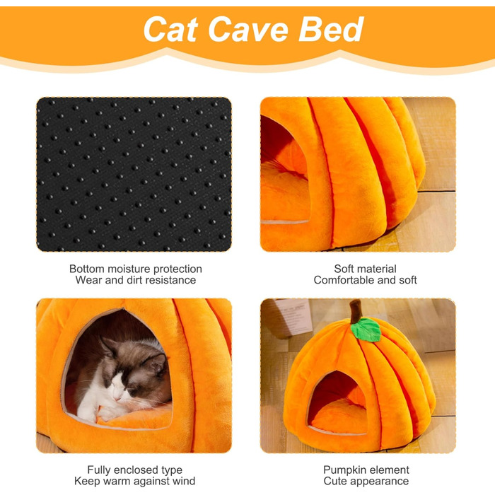 Кішка Будиночок-Печера для котів у формі гарбуза, теплий та м'який, для дому, (L)