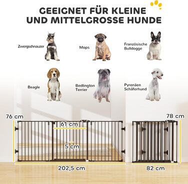 Захисне ґратка для собак PawHut - відбійник для дому, 3 панелі, чорний (202.5 x 76 см)