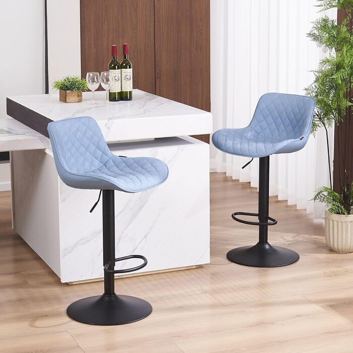 YOUNIKE Set of 2 Adjustable Bar Stools with Backrest - Modern Kitchen Counter Stools with PU Leather Upholstery, Swivel Metal Bar Chairs for Kitchen Counter/Island (Blue)