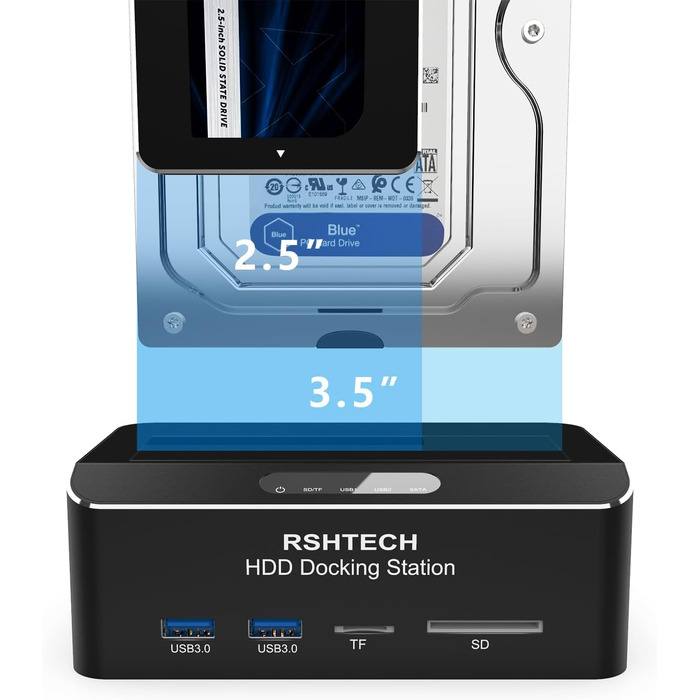 Док-станція для жорстких дисків RSHTECH Aluminium USB 3.0, 24TB, RSH-DS01, один слот + картридер SD/TF