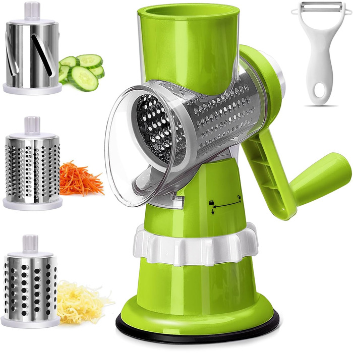 Ручна тертка для овочів 3-в-1 з нержавіючої сталі, терка для сиру з ручкою та 3 змінні леза, для салату, горіхів, фруктів, піци