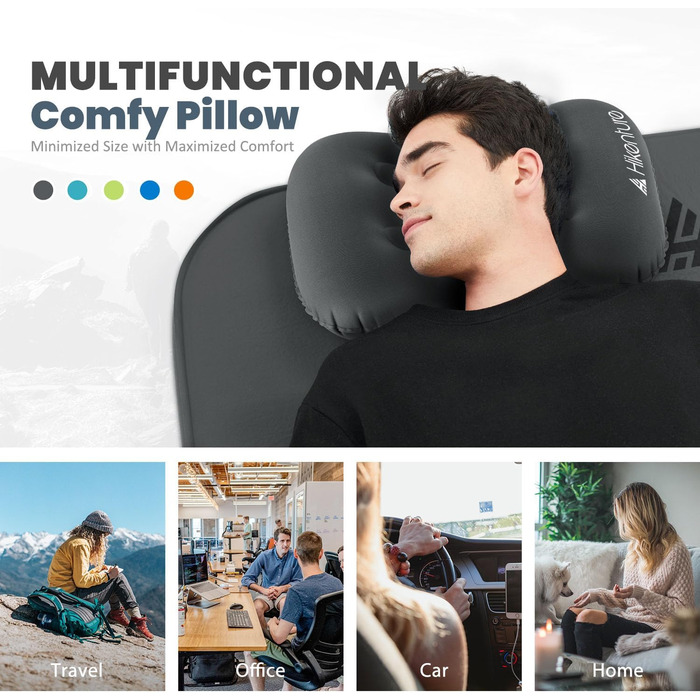 HIKENTURE Camping Pillow [2-Pack], Inflatable Travel Pillow Ultralight, Ergonomic Head Pillow Neck Pillow for Camping, Travel, Outdoor