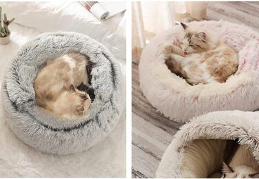 YUDANSI Cat Bed, 40cm Covered Dog Bed Cat Cave Bed Donut for Kittens Puppies, Plush Faux Fur Nest Fluffy Dog Bed Round Dog Cushion Dog Sofa Cat Bed for Cats and Small Dogs