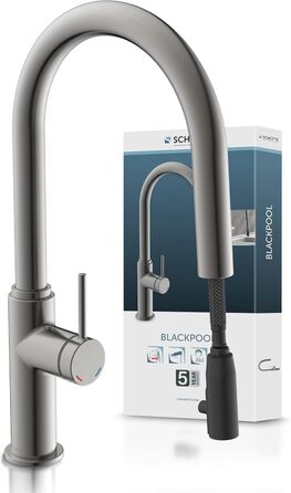 Кухонний змішувач SCHÜTTE 79562 Blackpool з висувною лійкою, 360° поворот, однорідний змішувач, для мийки, графітовий колір