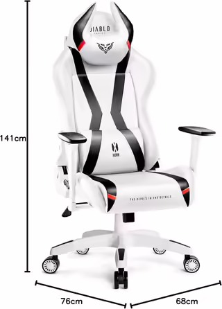 Ігрове крісло Diablo X-Horn 2.0 King (XL), біле, ергономічне, 3D підлокітники, офісне, з подушками для шиї та попереку, екошкіра, гойдалка