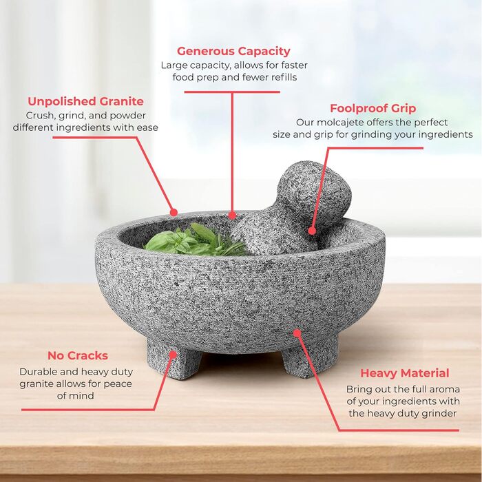 М'ясорубка та товкач Molcajete, 20,3 см, граніт, для спецій, сальси, трав, ручний подрібнювач