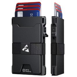 Чоловіче картхолдер з алюмінію, мінімалістичний, Pop-Up, тонкий, RFID захист, для передньої кишені, вміщує 12 карт + гроші, чорний