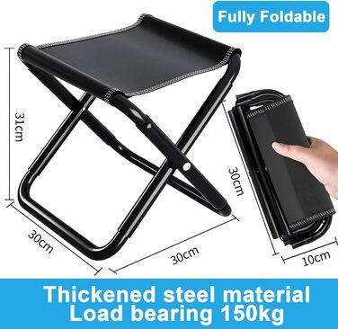 Складаний туристичний стільчик для кемпінгу, риболовлі та відпочинку на природі, 30см, 150 кг, з сумкою, посилений сталевий каркас