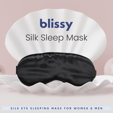 Шовкова маска для сну Blissy – повне затемнення, 100% шовк, 22 Momme, 6a, для жінок та чоловіків (Чорний)
