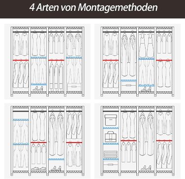 Відкритий шафа-система AQRA: зручний шафа-організатор з 9 полицями та 5 штангами для одягу, стійка для одягу з місткою конструкцією (193.5x43.5x195 см)