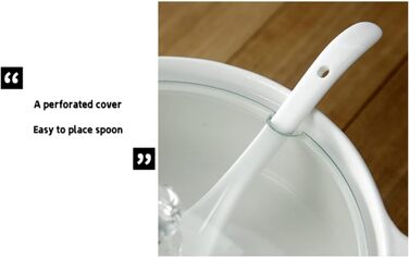 Soup tureen with lid and ladle set, 2L ceramic serving bowl with glass lid, serving dishes with double handles, porcelain, white, microwave and dishwasher safe