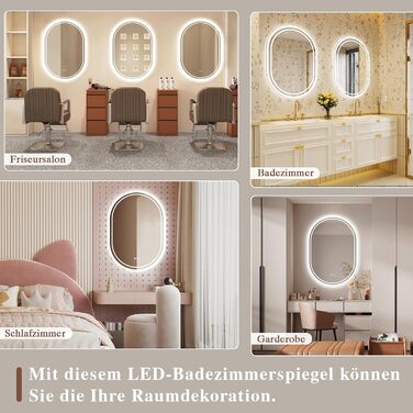 LED дзеркало для ванної кімнати Badspiegel з підсвічуванням, антизапар, сенсорне управління, регулювання яскравості, 3 кольори світла, овальне, 50x70 см