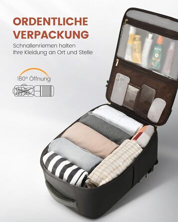 LOVEVOOK Рюкзак ручної поклажі 40L, 17.3 дюйми, великий рюкзак для подорожей для жінок та чоловіків, розширюваний дизайн, рюкзак ручної поклажі для літака, Travel Backpack як Cabin Bag для подорожей та бізнесу (40x30x20cm-24L, Чорний + Сірий + Каштанового