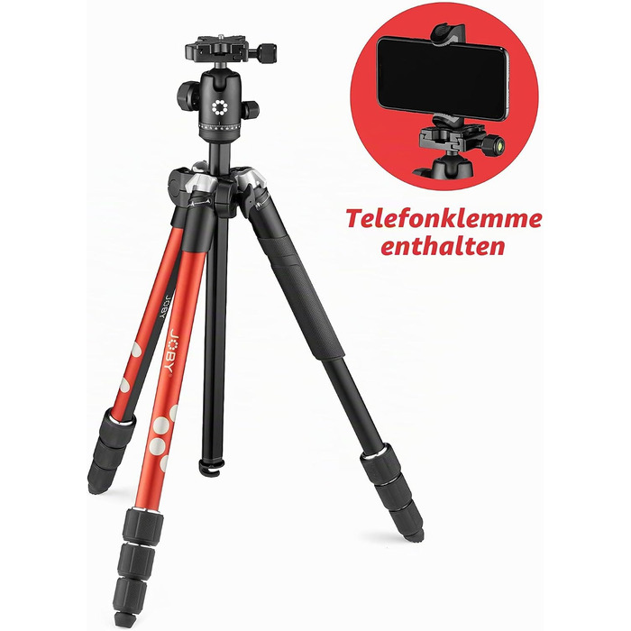 Штатив-трипод JOBY RangePod червоний алюмінієвий для смартфона та камер (DSLR, CSC, бездзеркальних) з кулястою головкою, затискачем та сумкою для влогерів, TikTok та YouTube