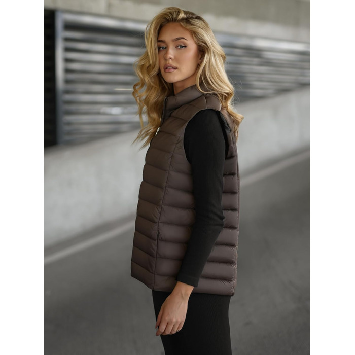 Жіноча степна жилетка OZONEE з капюшоном, без рукавів, спортивна, тепла, для осені/весни, довга, Outdoor, 777/1765KA (S, Коричневий/Сірий)