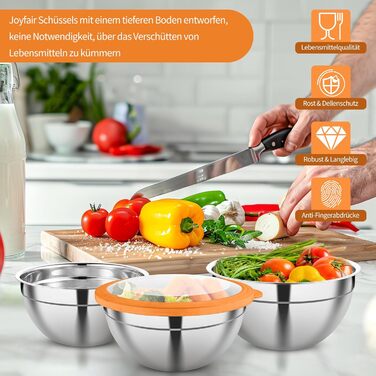 Набір місок Joyfair з нержавіючої сталі з прозорою кришкою та насадками для тертя, 4.5л, 2.7л, 2л, 1.5л, 1.2л, 0.7л. Салатник для приготування та випічки, складається, можна мити в посудомийній машині (6 кольорів)