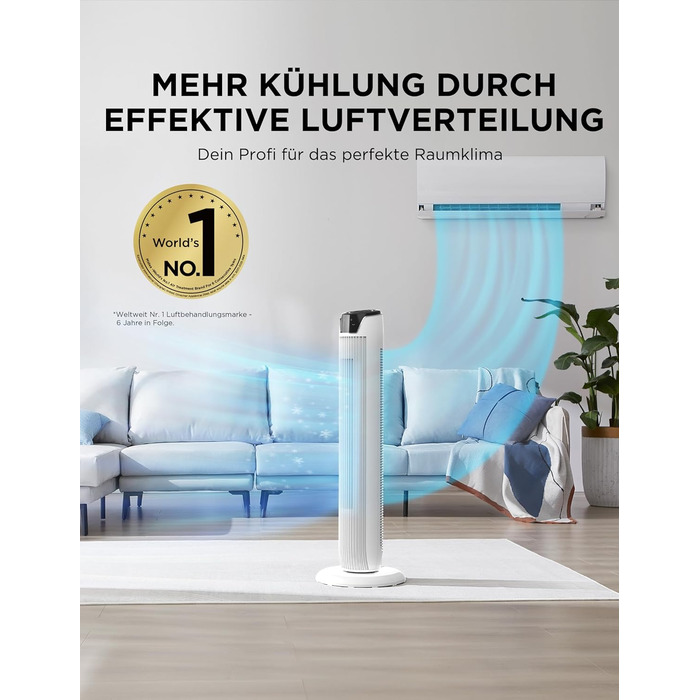 Вентилятор підлоговий Midea FZ10-26MR(BL) 96 см з пультом, 33 дБ, LED дисплей, 4 режими, для спальні та офісу, білий