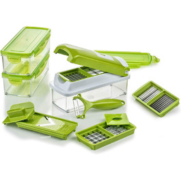 Набір для нарізки овочів Genius Nicer Dicer Smart (14 шт.) - набір для нарізки кубиками, соломкою, слайсами, смужками та чвертями, з рецептами. Включає салатослайсер, мандоліну та овочечистка.