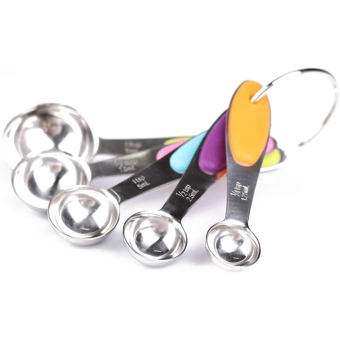 Набір мірних ложок Xingxinrong з нержавіючої сталі (5 ложок) з силіконовою ручкою, з гравіюванням шкали (US та міжнародна)