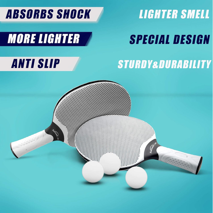 Senston Table Tennis Set - Professional Paddles for 4 Players - Rubber Compound Paddles for Indoor/Outdoor Play (Gray Net)