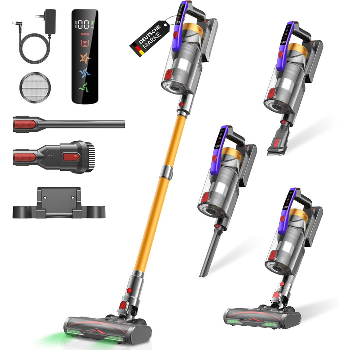 Бездротовий акумуляторний пилосос 58000Pa/550W з LED-дисплеєм та антизаплутувальною насадкою, об'єм 1.8L, для видалення шерсті тварин, килимів, твердих поверхонь та авто, колір золотий