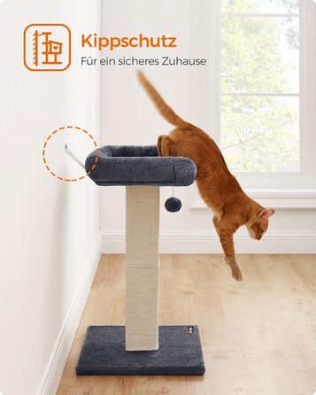 Feandrea Cat Tree, Cat Tower with 40 x 30 cm Plush Platform, Scratch Post, Cat Scratching Post, 71 cm High, Sisal-Wrapped Scratching Post, 45 x 40 cm Base, with Plush Ball, PCA022W01 (Dark Grey)