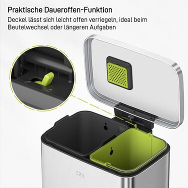 Відро для сміття EKO Madison 30L з висувним контейнером, м'яким закриттям кришки, стійке до відбитків пальців, нержавіюча сталь, прямокутне, з 20 мішками для сміття (25L+20L)