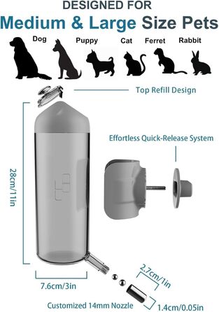 Поїлка для собак, котів та кроликів: вилка-поїлка, 700 мл, сіра