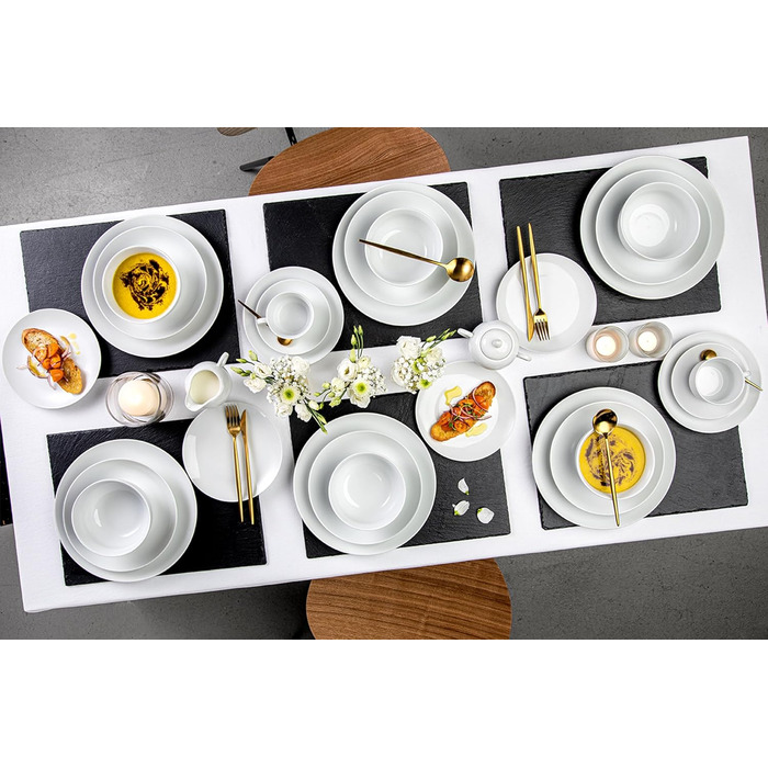SÄNGER | Tableware New Port white, 18-piece dinnerware set for 6 people made of porcelain, wedding plates, dinner plates | PREMIUM COLLECTION Tableware 18 pcs