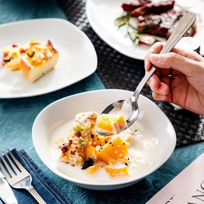 MALACASA Комплект посуду на 12 осіб, серія Elisa, 48 предметів: тарілки супові, десертні, обідні та миски, порцеляновий сервіз, світло-сірий колір