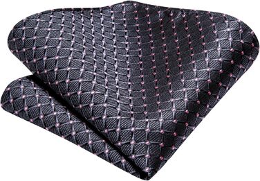 Чоловіча краватка Hi-Tie шовкова, сіро-рожева картата, формальна, з кишеньковою хустинкою та затискачем для краватки, набір для весілля та бізнесу