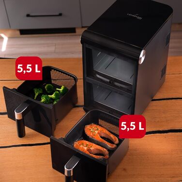 Фритюрниця без олії LEHMANN з 2 камерами, 2400 Вт, AirFryer XXL з 12 програмами, до 200°C, WiFi, 11л – для смаження, випікання, сушіння, грилю