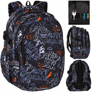 Великий багатокамерний шкільний рюкзак CoolPack чорний зі світловідбиваючими елементами