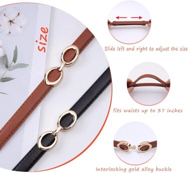 2 жіночі шкіряні ремені Skinny: чорний+білий та чорний+коричневий. Вузький тасьовий ремінь з металевою блискавкою для суконь та пальто