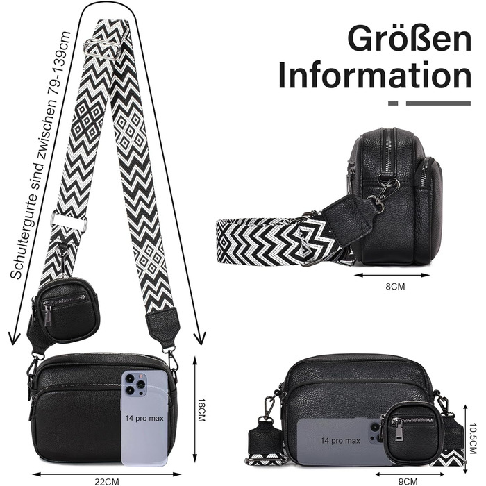 Сумка жіноча через плече крос-боді з PU шкіри, чорна - стильна маленька сумка з регульованим ремінцем