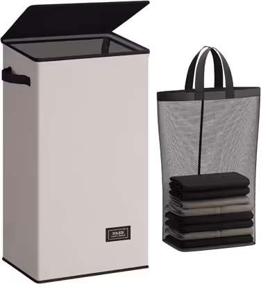 SOLEDI 100L Laundry Basket, Laundry Hamper with Lid and Laundry Bag - Large Laundry Sorter for Bathroom, Bedroom, Laundry Room, Children's Room