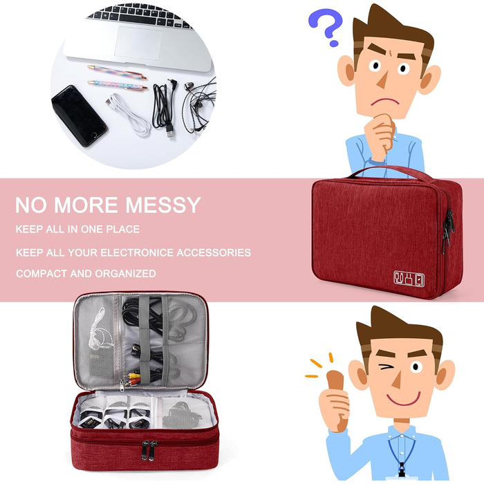 Водонепроникна сумка-органайзер для електроніки з 2 відділеннями (27x20x8 см, червона)