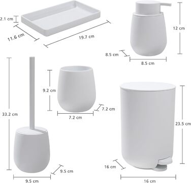 Набір для ванної кімнати AJEUNGAIN Grey, сучасний, 5 предметів: відро для сміття, тримач для туалетного йоржика, дозатор мила, стакан для зубної щітки та піднос