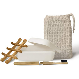 Миска для мила EDARTO® з бамбука з піддоном для стікання та кришкою – екологічна, з бамбука та кукурудзи + мішечок для мила з 100% натурального сизалю для пілінгу тіла