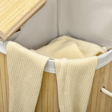 HOMCOM Laundry Basket with Lid, 2 Sections Removable Laundry Sorter Made of Bamboo, Natural for Laundry Organization and Storage