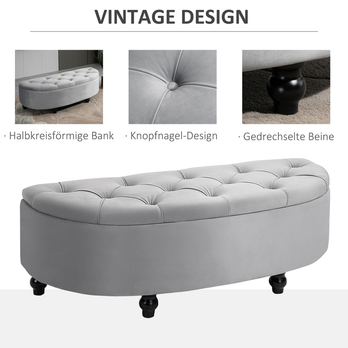 HOMCOM Storage Bench Storage Ottoman Storage Box Footrest Velvet-Touch Rubberwood Grey Bedroom | Aosom