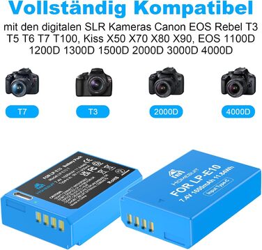 Акумулятор Homesuit LP-E10 1600mAh та LED-зарядний пристрій для Canon EOS 1100D, 1200D, 1300D, 2000D, Rebel T3, T5, T6, T7, Kiss X50, Kiss X70 (2 шт.)