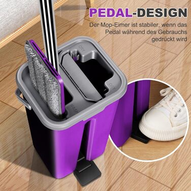 Набір для миття підлоги Masthome з відром: плоский моп, 3 мікрофібрових насадки, відро з нержавіючою сталею, моп з функцією віджиму, для прибирання підлоги