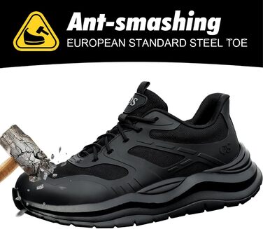 Черевики безпеки унісекс з металевим носком. Легкі, антиковзкі, дихаючі, водонепроникні літні черевики з посиленою підошвою (35 EU, M103 Чорний)